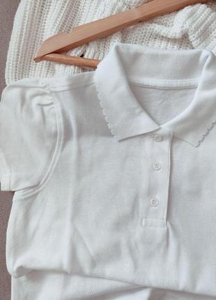Поло для дівчинки біла блузка футболка короткий рукав з воротніком 3 4 5 6 7 8 9 10 11 12 13 14 15 16 років2 фото