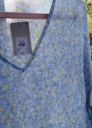 Нежная бледно - голубая блуза в мелкий цветочный принт primark (10-12 размер)4 фото