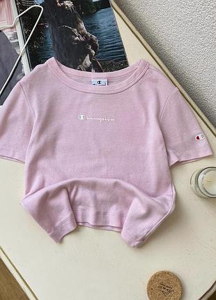 😍розовый коттоновый топ футболка от крутого бренда champion💗