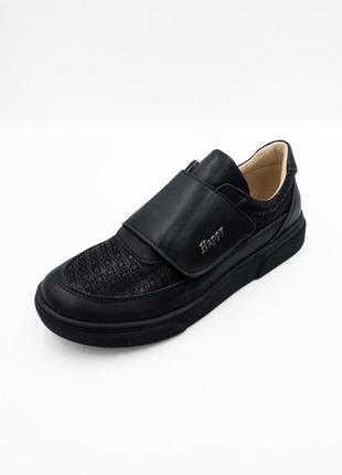 Туфлі для дівчинки закриті на липучці шкіряні  happy walk  чорний4 фото