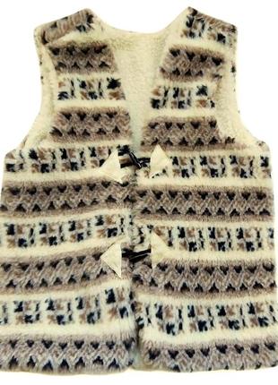 Жіноча хутряна жилетка з овчини (еко-шерсть) тепла вовняна безрукавка орнамент 48-504 фото
