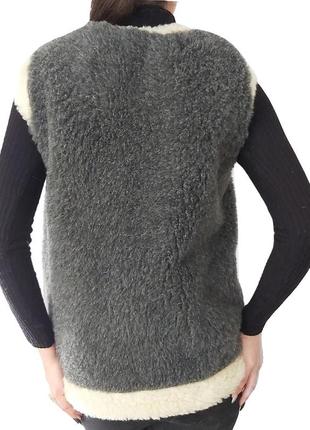 Тепла вовняна безрукавка з овчини (еко-шерсть) жіноча хутряна жилетка сіра 58-603 фото
