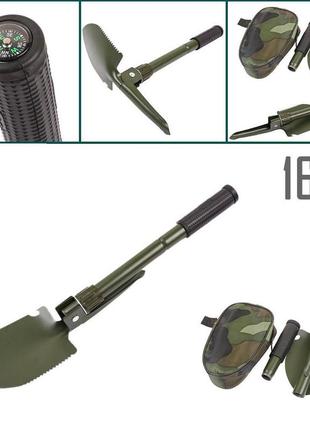 Зеленая универсальная тактическая лопата 5в1 с чехлом - идеальный инструмент для туризма