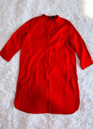 Яркое красное атласное платье mango6 фото