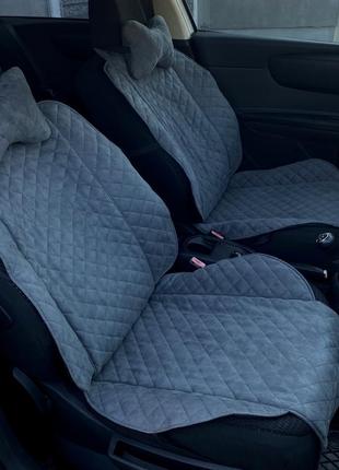 Автомобільні подушки на підголівник з алькантари (еко-замша) подушки в салон автомобіля сірі 2 шт2 фото