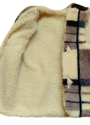 Жіноча хутряна жилетка з овчини (еко-шерсть) тепла вовняна безрукавка клітка 48-505 фото