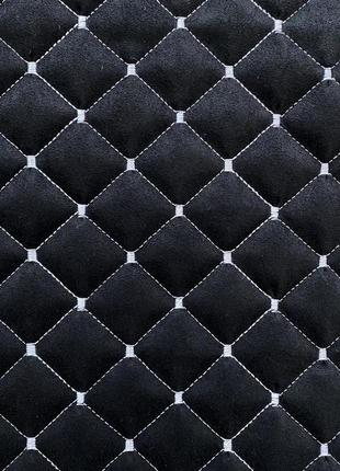 Автомобільні подушки на підголівник з алькантари (еко-замша) чорні з білою прошивкою lux 2 шт5 фото
