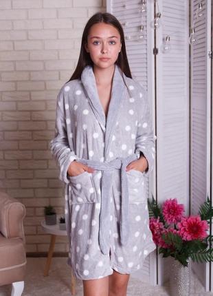 Халат женский короткий в горошек l xl