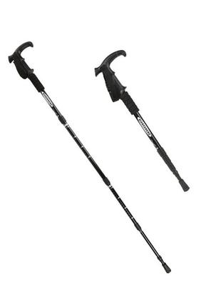 Треккинговая палка четырехсекционная с изогнутой ручкой для скандинавской ходьбы чёрная (1 шт)2 фото