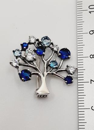 Брошка серебро 925° 3,67г. дерево бело-синее (50154)2 фото