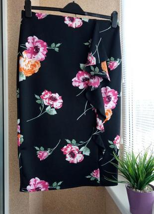Красивая трикотажная юбка миди по фигуре в цветочный принт1 фото