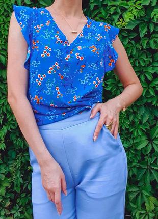 Блузка женская с коротким рукавом блуза синяя с рюшами papaya3 фото