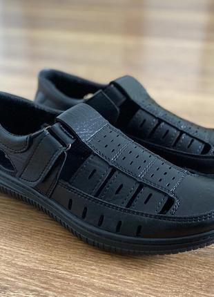 Мужские сандалии черные летние прошитые (код 8431)5 фото