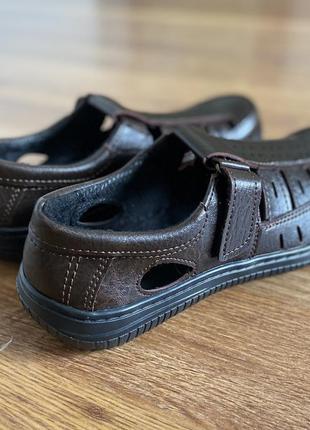 Мужские летние туфли коричневые прошитые повседневные ( код 6432 )3 фото