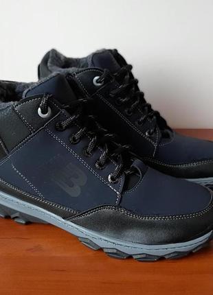Мужские зимние ботинки из экокожи теплые на шнурках черные спортивные прошитые львовские ( код 8377 )