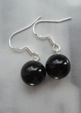 Чорні сережки з агату срібні сережки кульки сережки срібло сережки агат2 фото