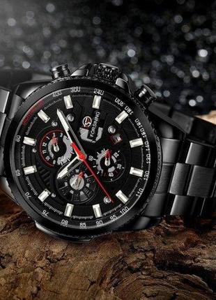 Мужские наручные механические часы с автоподзаводом forsining 6909 all black-red2 фото