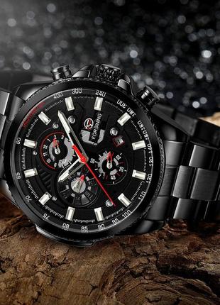 Мужские наручные механические часы с автоподзаводом forsining 6909 all black-red5 фото
