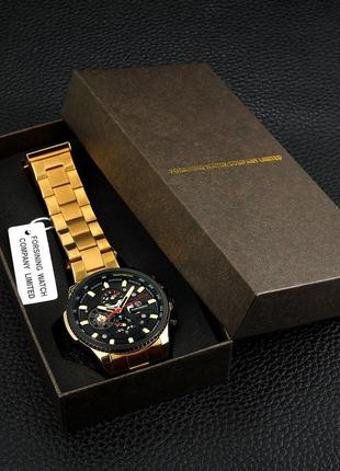 Мужские наручные механические часы с автоподзаводом forsining 6909 gold-black8 фото