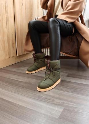 Зимові жіночі черевики lv pillow boots khaki теплі дутики луї віттон