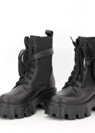 Женские ботинки prada leather boots nylon pouch black 5 прада сапоги7 фото