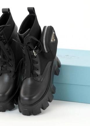 Женские ботинки prada leather boots nylon pouch black 5 прада сапоги4 фото