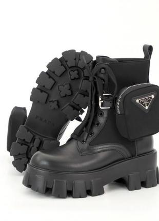 Женские ботинки prada leather boots nylon pouch black 5 прада сапоги2 фото