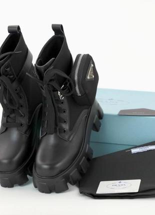 Женские ботинки prada leather boots nylon pouch black 5 прада сапоги6 фото