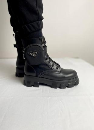 Женские ботинки prada leather boots nylon pouch black 5 прада сапоги8 фото