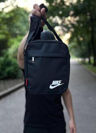 Мужская черная борсетка nike, найк. сумка через плечо из плотной ткани.