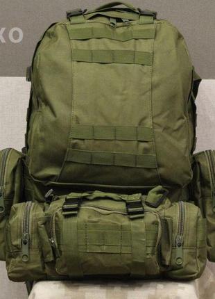 Військовий тактичний рюкзак із навісними підсумками (50-60 літрів), green