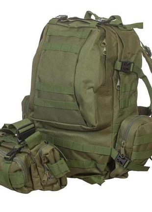 Тактический комплект 3в1: рюкзак с подсумками 50-60л олива + тактические очки + перчатки закрытые олива xxl4 фото
