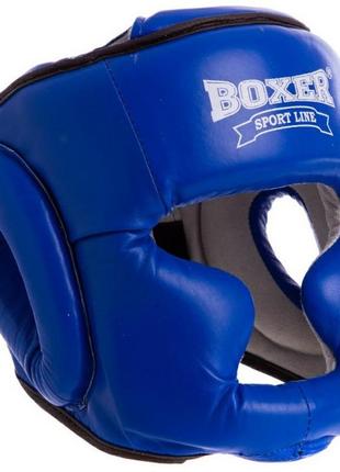 Шлем боксерский boxer l кожа синий