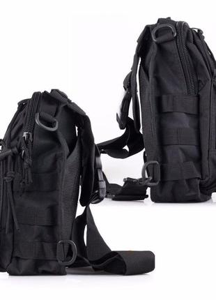 Рюкзак сумка тактическая b14, военная через плечо oxford 600d черный, 26х19х10 см4 фото