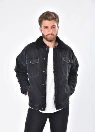 Куртка джинсова чоловіча оверсайз на хутрі john lucca чоловічий s-xxlарт.498, графіт, m