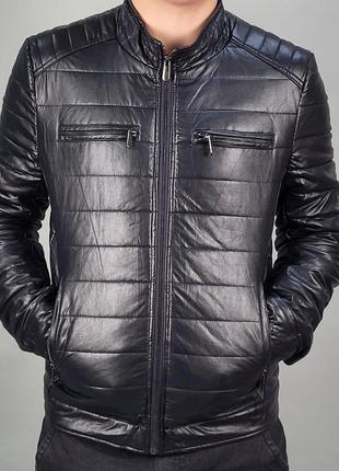 Куртка чоловіча з екошкіри 48-60 арт.827, колір темно-синій, міжнародний розмір l, розмір чоловічого одягу (ru)