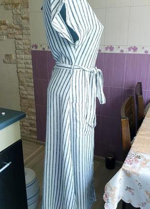 Платье халат в полоску льняное нежное сарафан3 фото