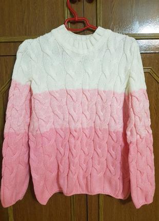Кофта, свитер джемпер 46, 48, 50 вязяная зима новая теплая розовая