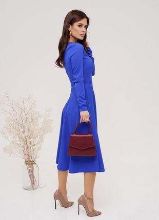 Синее классическое платье с длинными рукавами2 фото