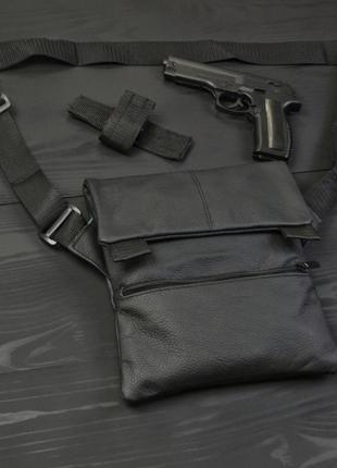 Тактична шкіряна сумка з кобурою, чоловічий месенджер, барсетка - чорний слінг, чоловіча сумка через