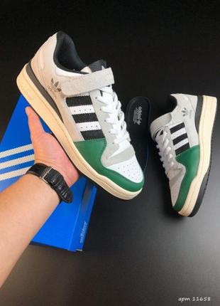 Мужские кроссовки adidas forum low серые с белым\зеленые