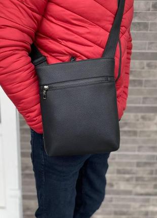 Мужская сумка через плечо барсетка мессенджер черная вместительная bucket фактурная4 фото