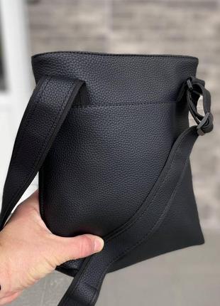 Мужская сумка через плечо барсетка мессенджер черная вместительная bucket фактурная6 фото
