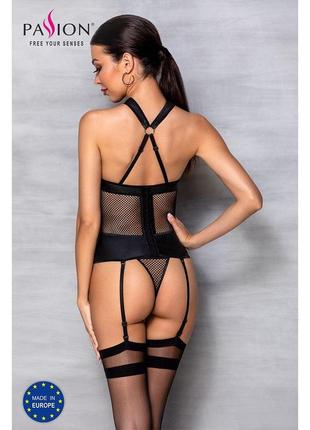 Сетчатый комплект корсет с халтером, съемные подвязки и трусики amanda corset black s/m - passion5 фото