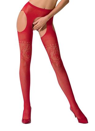 Эротические колготки-бодистокинг passion s017 red, имитация ажурных чулок и пояса