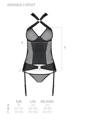 Сетчатый комплект корсет с халтером, съемные подвязки и трусики amanda corset black xxl/xxxl - passi7 фото