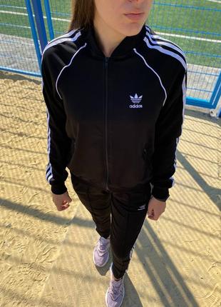 Женский брендовый спортивный костюм adidas черный |  демисезонный летний адидас кофта штаны