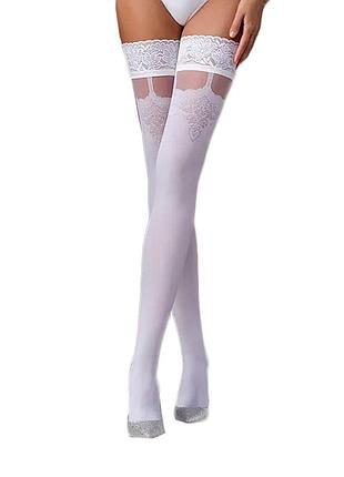 Панчохи passion st121 3/4 білі, на ажурною силіконової резинці, з квітковим орнаментом