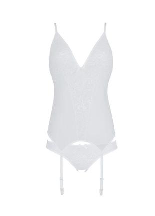 Корсет с пажами, трусики с ажурным декором и открытым шагом ursula corset white l/xl — passion