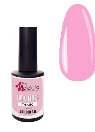 Зміцнювальне базове покриття molekula euro fiber builder gel pink (рожевий) 12 мл 6813
